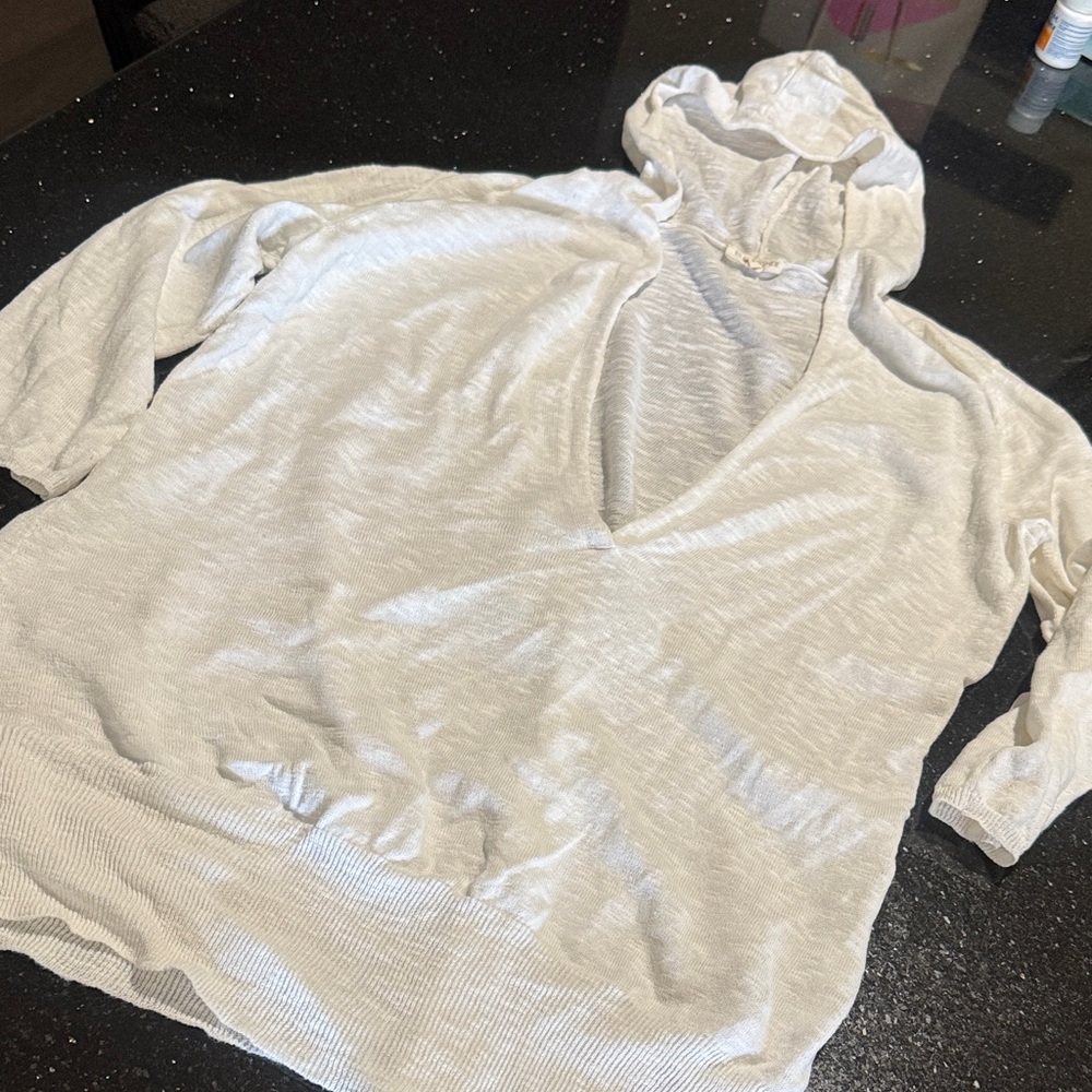 Eileen Fisher linen white Hooded lightweight sweater